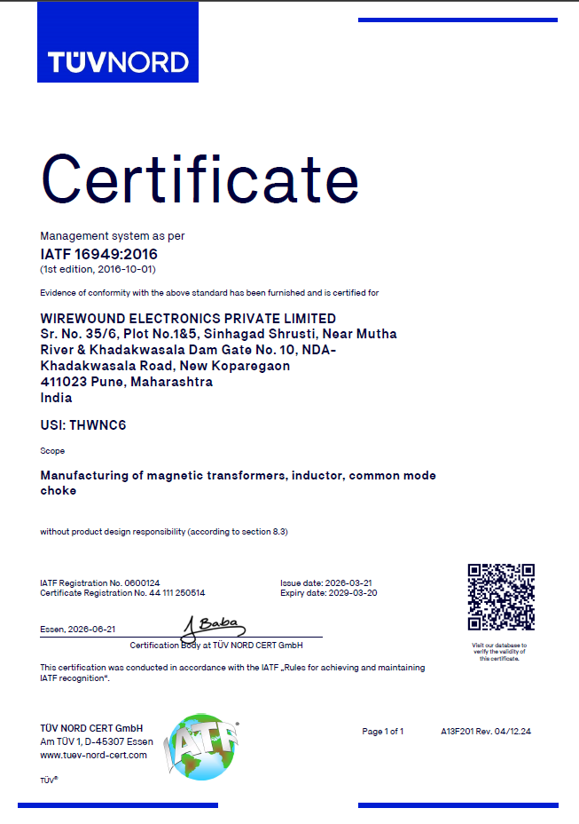 IATF 16949 & RoHS REACH Compliance - WireWound Electronics Private Limited