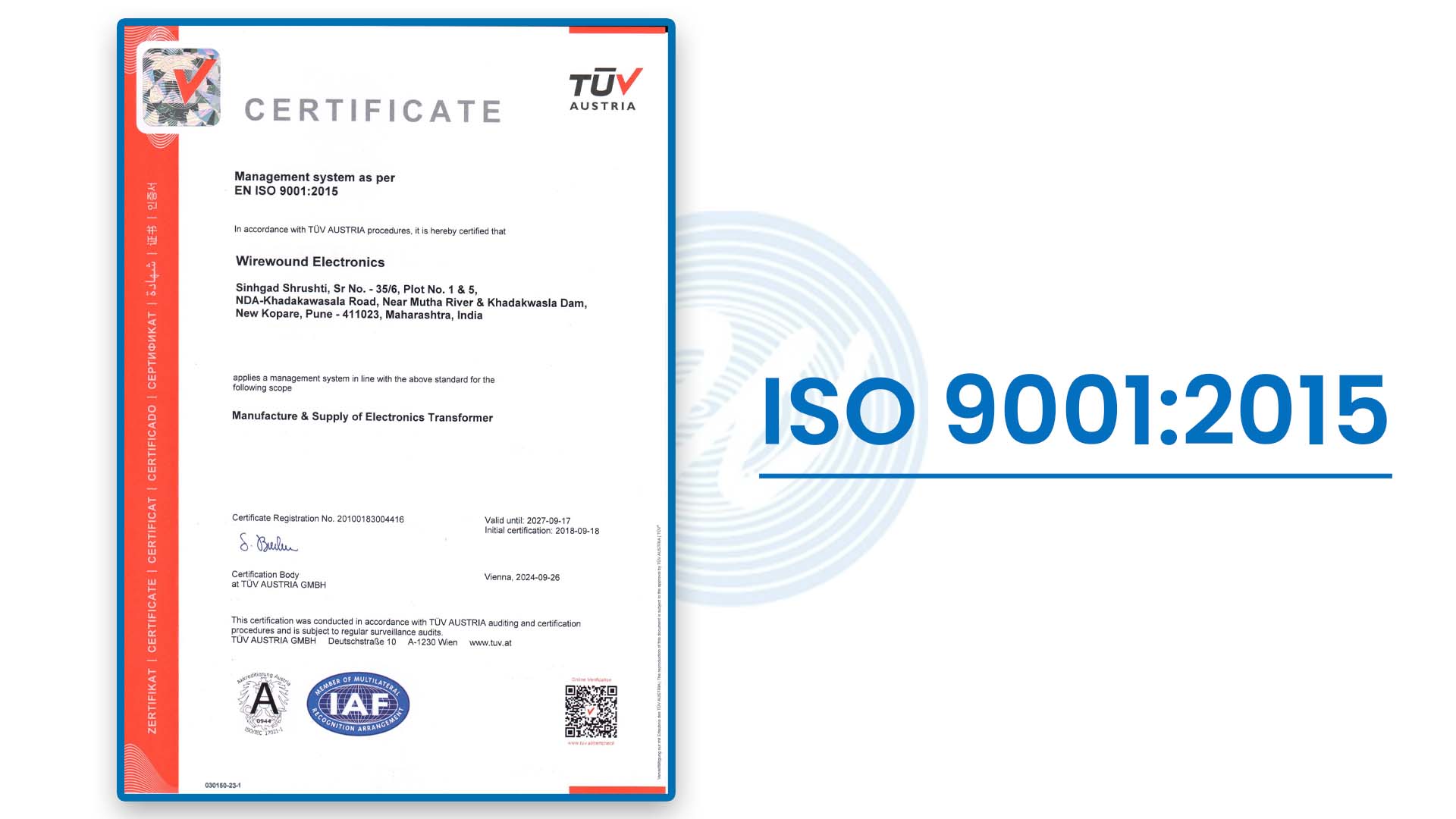 ISO 9001:2015 Certification - WireWound Electronics Private Limited